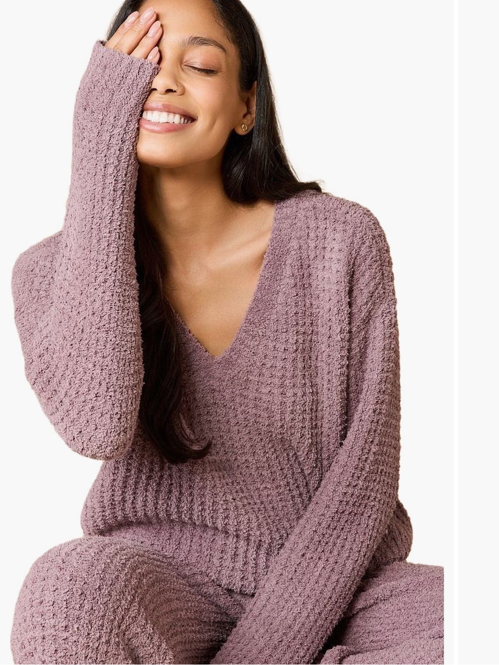NWT Softies Cozy V-Neck Waffle Knit Pajama Set in Driftwood size M - Picture 2 of 8
